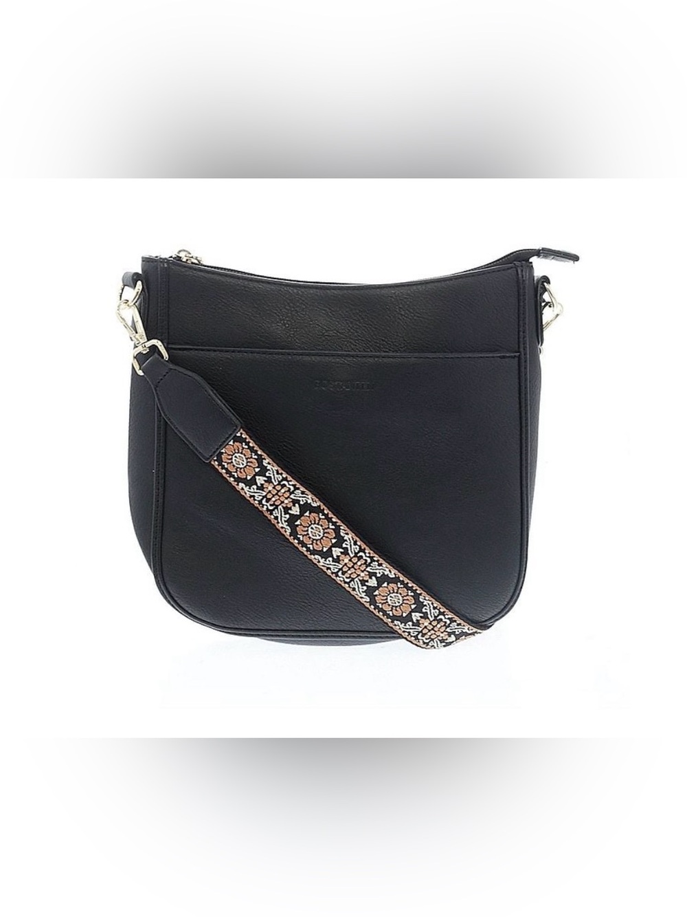 Classic Black Vegan Leather Crossbody with Decorative Woven Strap